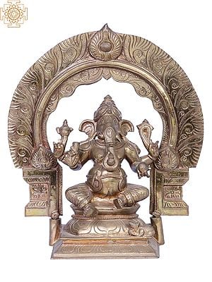 12" Bronze Lord Ganesha Idol Seated on Singhasan | Madhuchista Vidhana (Lost-Wax) | Panchaloha Bronze from Swamimalai
