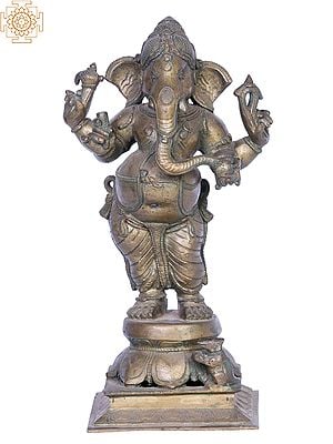 12" Bronze Standing  Lord Ganesha | Handmade | Madhuchista Vidhana (Lost-Wax) | Panchaloha Bronze from Swamimalai