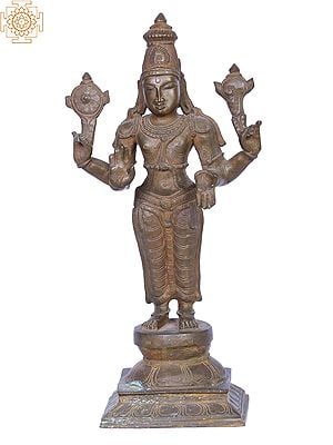 13" Bronze Bhagawan Vishnu Standing on Pedestal | Handmade | Madhuchista Vidhana (Lost-Wax) | Panchaloha Bronze from Swamimalai