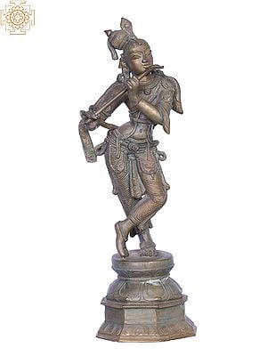 14" Handmade Bronze Lord Krishna Statue | Madhuchista Vidhana (Lost-Wax) | Panchaloha Bronze from Swamimalai