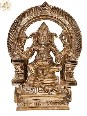 7" Bronze Lord Ganesha Idol Seated on Throne with Arch | Madhuchista Vidhana (Lost-Wax) | Panchaloha Bronze from Swamimalai