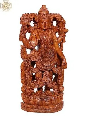 18" Lord Vishnu Teakwood Sculpture | Wooden Statue of Hindu God