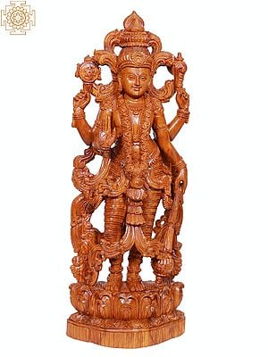 18" Wooden Standing Shree Vishnu