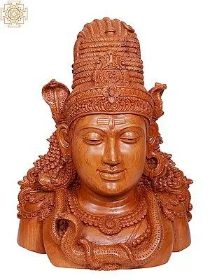 18" Wooden Lord Shiva Head Idol