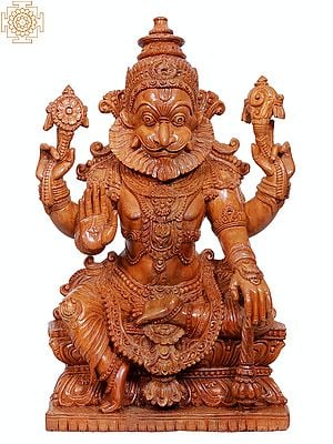21" Superfine Wooden Lord Narasimha Statue - Avatars of Vishnu
