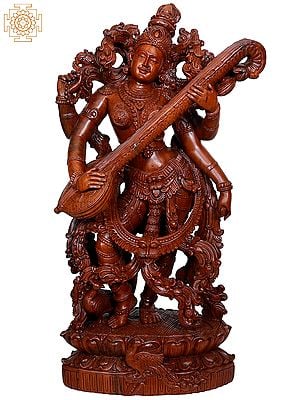 "Nritya-rat Saraswati"-  Wooden Goddess Saraswati Immersed in Dance