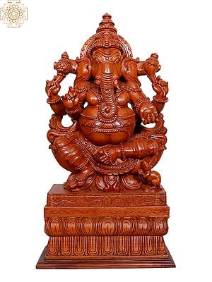 32" Wooden Lord Ganesha Seated on Throne