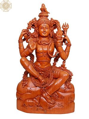 25" Wooden Lord Shiva on Throne