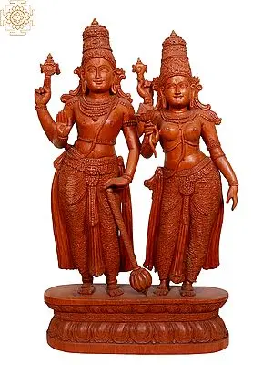 Wooden Shri Hari Vishnu Idol with Lakshmi