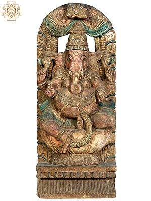 36" Large Wooden Lord Ganesha with Kirtimukha
