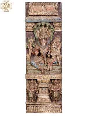 36" Large Wooden Lord Narasimha with Goddess Lakshmi