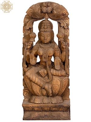 36" Large Wooden Goddess Lakshmi Idol with Kirtimukha