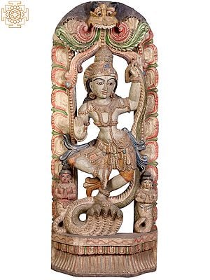 37" Large Wooden Kaliya Krishna (The Dance of Victory)