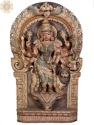 36" Large Wooden Goddess Durga with Kirtimukha