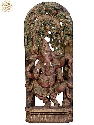 36" Large Wooden Dancing Lord Ganesha