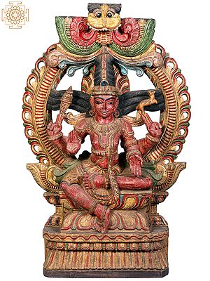 36" Large Wooden Lord Pashupatinath with Kirtimukha