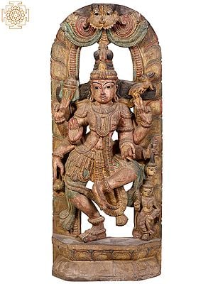 36" Large Wooden Dancing Lord Shiva with Kirtimukha