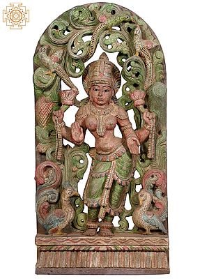 24" Large Wooden Standing Goddess Lakshmi