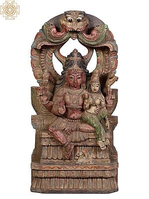 24" Wooden Shiva-Parvati Seated on Throne with Kirtimukha
