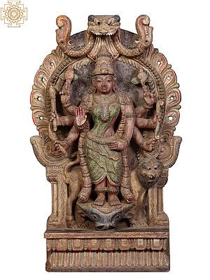 24" Wooden Eight Armed Standing Goddess Durga