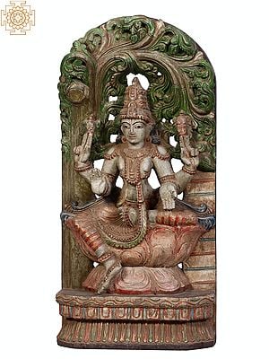 24" Wooden Lord Vishnu Seated on Lotus