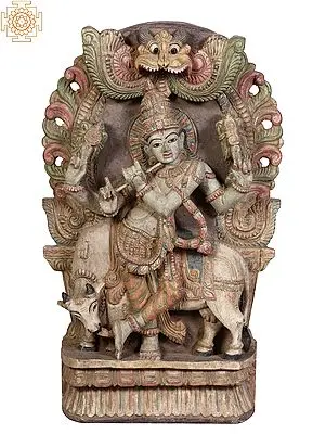 24" Wooden Lord Venugopal (Krishna) Playing Flute with Cow