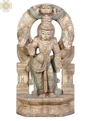 18" Wooden Standing Lord Vishnu