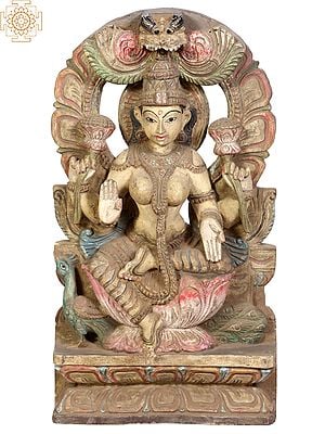 18" Wooden Goddess Lakshmi  with Kirtimukha