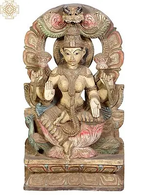 18" Wooden Goddess Lakshmi  with Kirtimukha