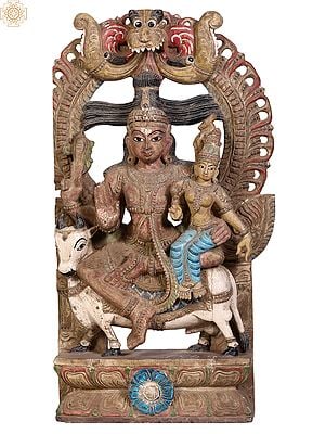 24" Wooden Lord Shiva (Rishabarudar) Parvati Seated on Nandi