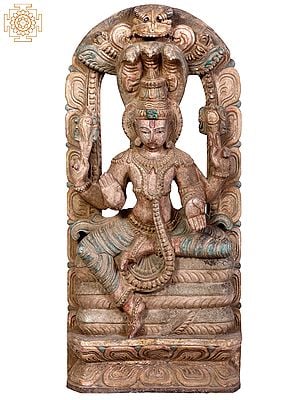 21" Wooden Lord Vishnu Seated on Throne with Kirtimukha