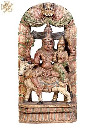 24" Wooden Shiva Parvati Idol Seated on Nandi