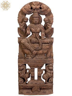 26" Wooden Sitting Goddess Lakshmi with Kirtimukha Throne