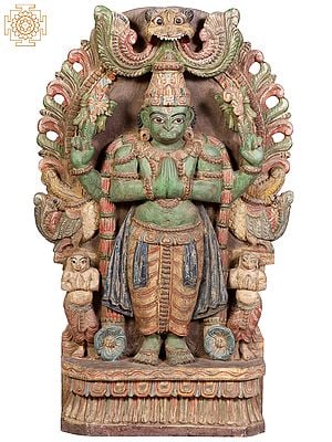 24" Wooden Standing Sankat Mochan Hanuman in Namaskar Mudra
