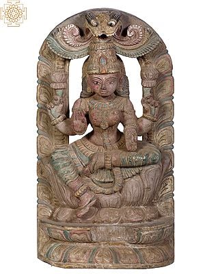 18" Wooden Goddess Lakshmi Idol with Kirtimukha