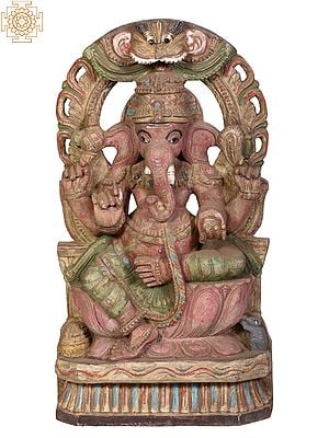 18" Wooden Lord Ganesha with Kirtimukha