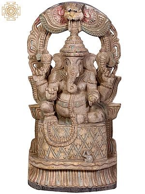 18" Wooden Ganesha Prabhavali Sculpture