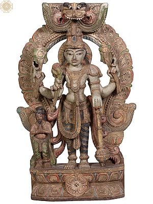 24" Wooden Standing Shri Hari Vishnu