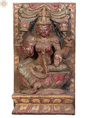 18" Wooden Four Hand Goddess Lakshmi Sculpture