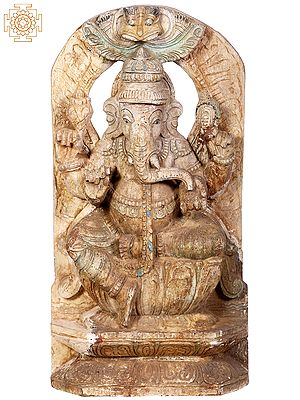 18" Wooden Seated Lord Vinayaka with Kirtimukha Throne