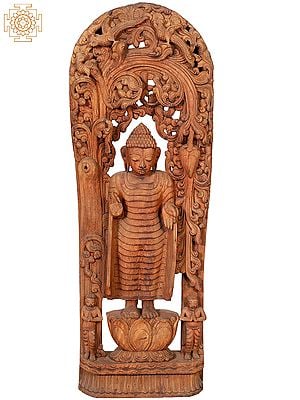 42" Large Wooden Standing Lord Buddha