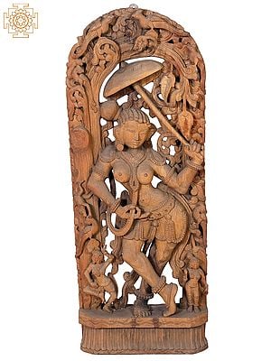 42" Large Wooden Dancing Lady Holding Umbrella