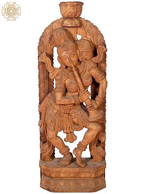 "Divine Musician" Large Wooden Dancing Lady Playing Bugle