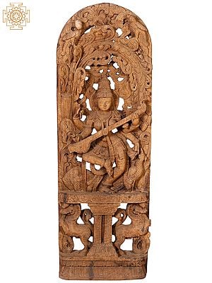 42" Large Wooden Dancing Goddess Saraswati
