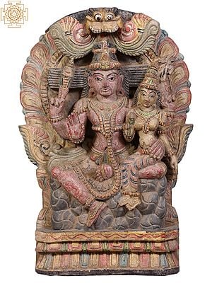 18" Wooden Sitting Lord Shiva with Devi Parvati