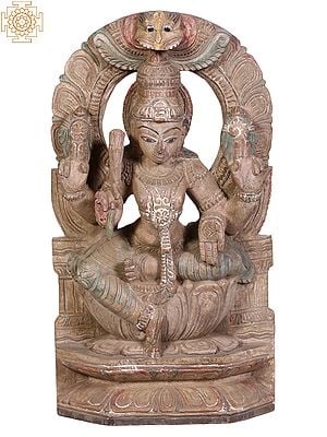 18" Wooden Sitting Lord Vishnu with Kirtimukha Throne