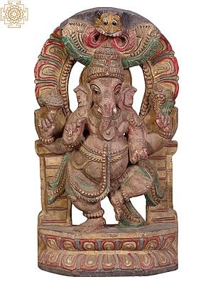 18" Wooden Dancing Ganesha