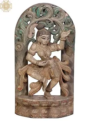 18" Wooden Dancing Apsara Sculpture