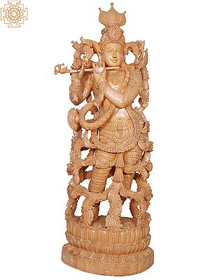 Large Wooden Lord Krishna