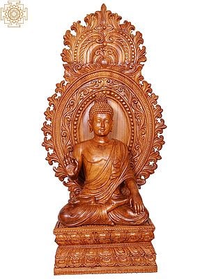 34" Large Teakwood Lord Buddha Sculpture
